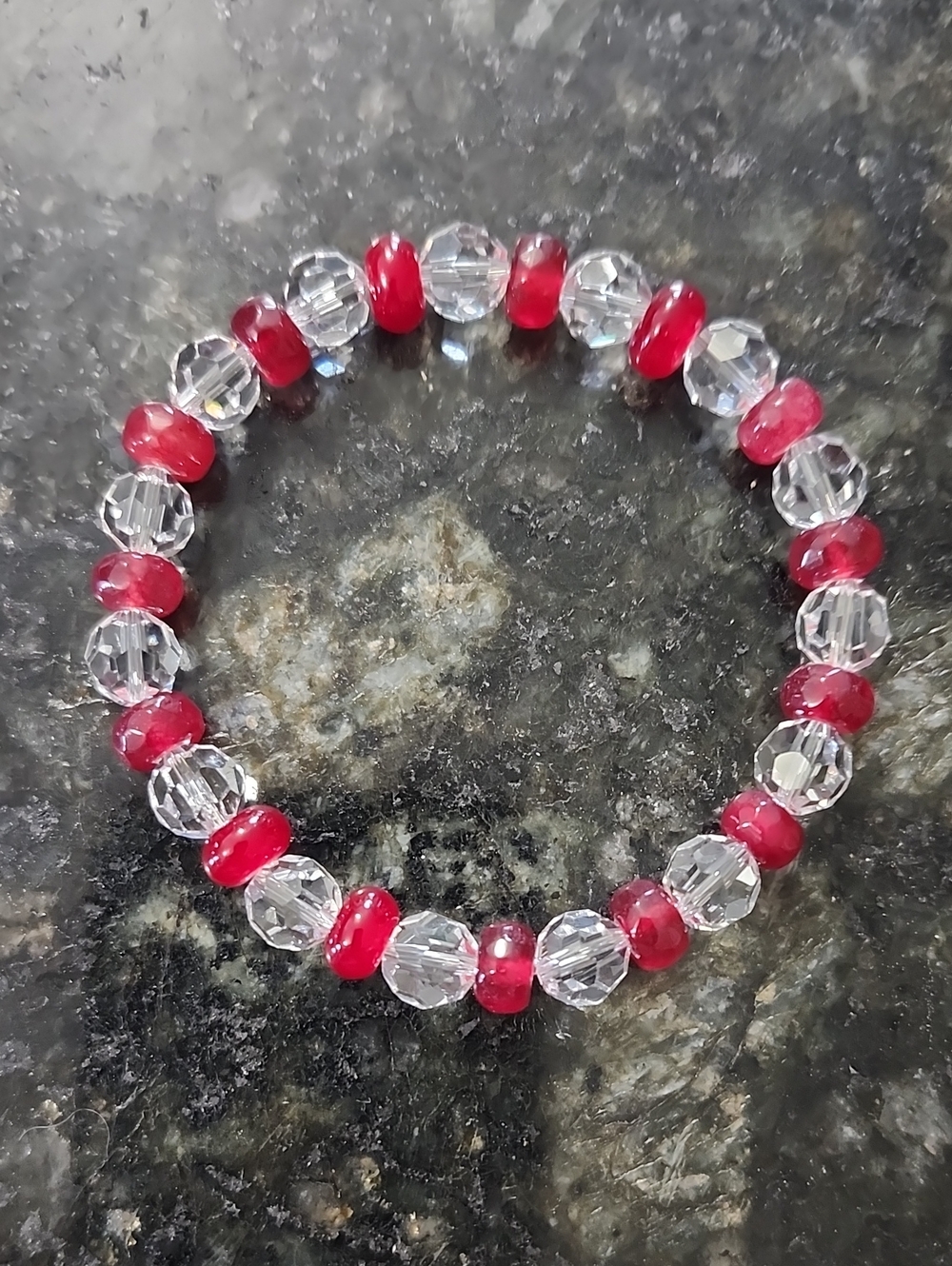 Handmade Ruby and Crystal Beaded Stretch Bracelet